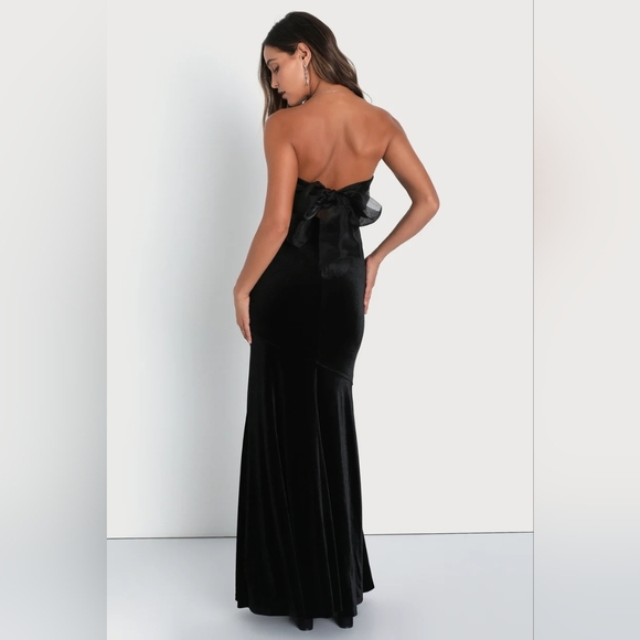Lulus Mesmerizing Elegance Black Velvet Strapless Backless Maxi Dress S Wedding - Picture 5 of 8